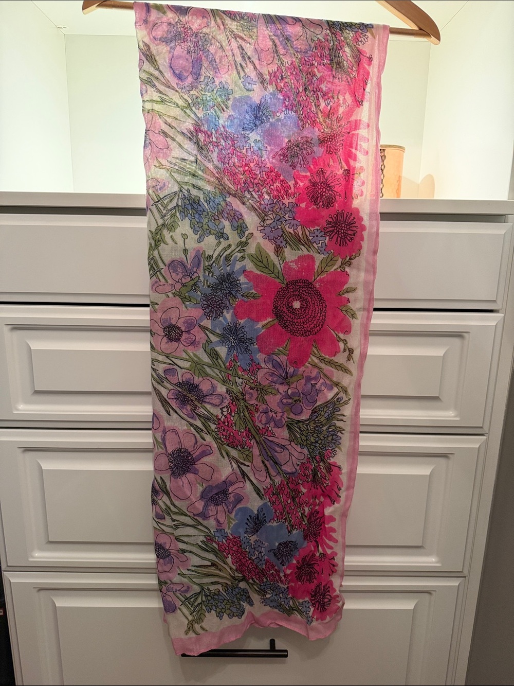 Floral Pink Garden Scarf - Lightweight Spring Accessory